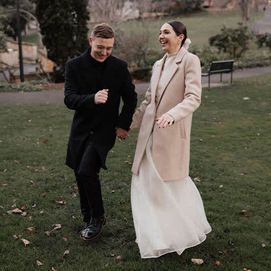 Couple after a simple legal marriage ceremony